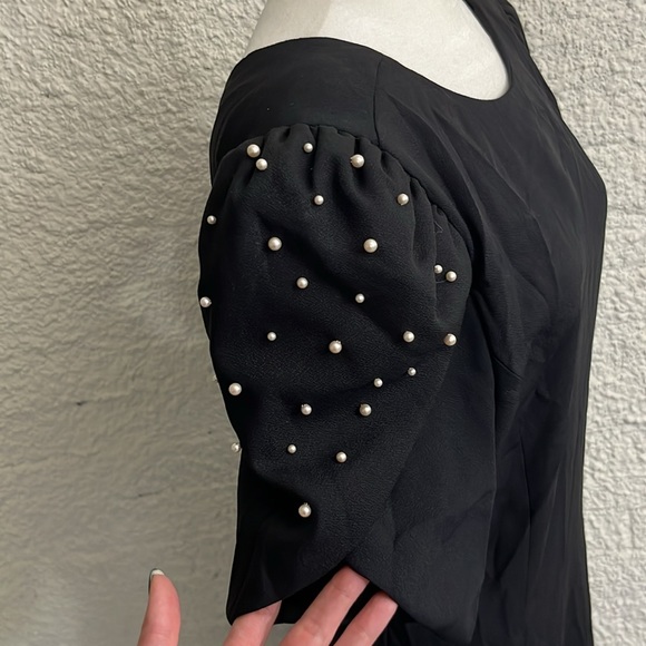 Vintage 80’s Michael Marcella Black Dress with Pearl Sleeves - Picture 5 of 7
